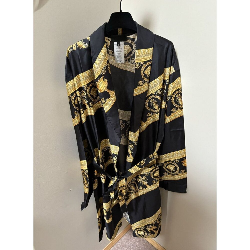 Versace Black / Gold Baroque Silk Robe